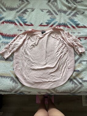 Express Light Pink Lace-Up Sleeve Tunic Sweater